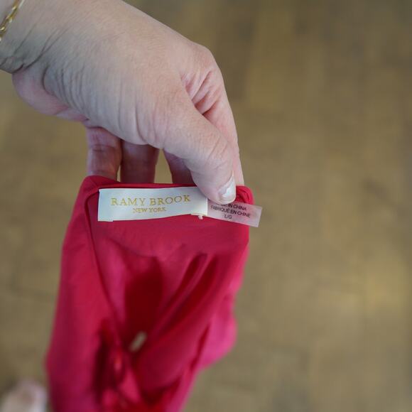 NWT Ramy Brook Womens Size L Top Janey One Shouler Ruffle Hem Bright Red - Picture 7 of 11